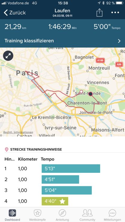 Paris Halbmarathon streckendetails